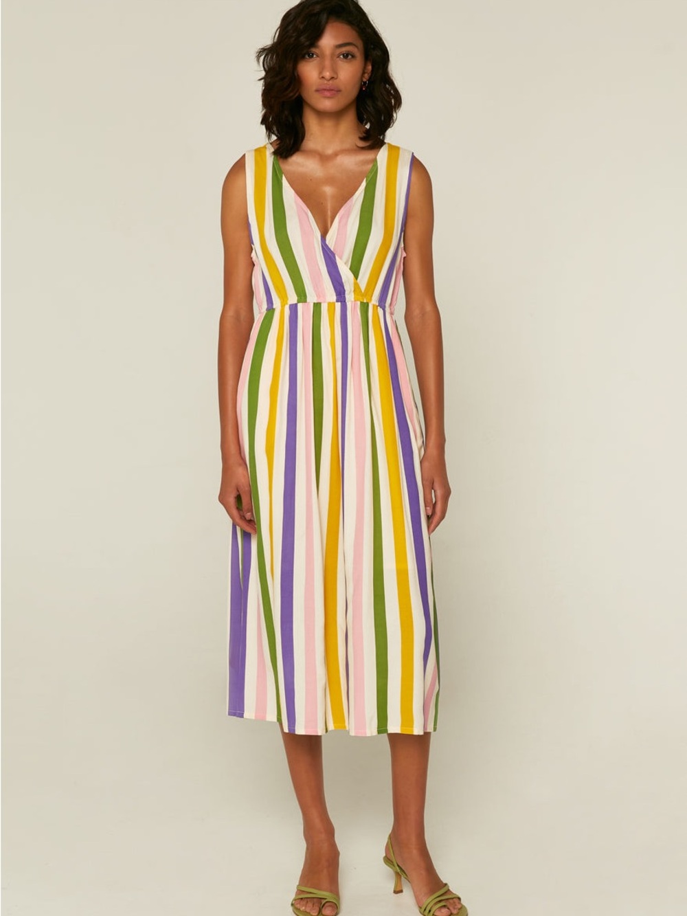 Striped V-Neck Sleeveless Viscose Summer Dress in Multi Fantastca - Picture 3 of 10